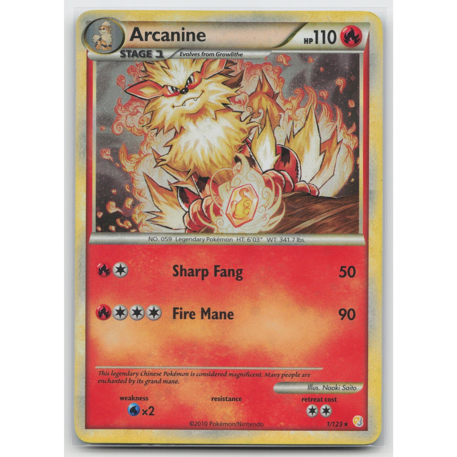 Arcanine Holo HeartGold SoulSilver 1/123 HR MP Pokemon
