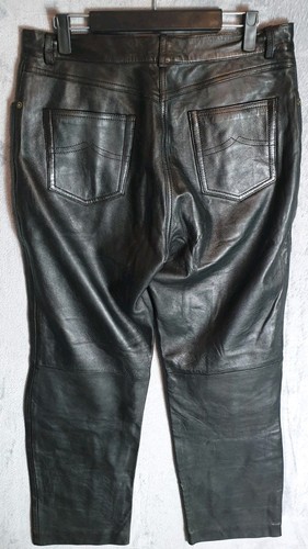 ​Weiche schwarze Lammfell Lederhose W34 L30 Unisex Festival Goth Rock - Bild 6 von 8