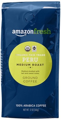 Amazon Fresh Organic Fair Trade Peru Ground Coffee, 12 Ounce (Pack of 1) 