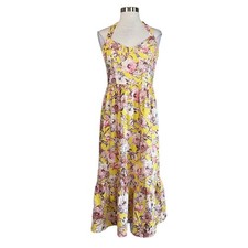 Bardot Women's Dress Size 10 Yellow Floral Print Sleeveless A-Line Midi