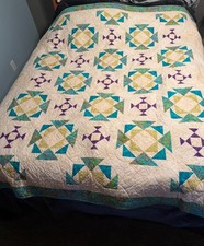 Beautiful Quality Cream and Batik Quilted Throw/Twin Quilt - 68"x70"