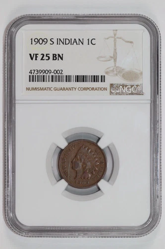 1909-S INDIAN HEAD CENT NGC VF25 BN