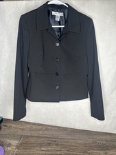Nine West Jacket Womens 10 Black Blazer Button Up Long Sleeve Collar Career