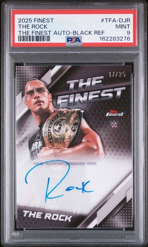 2025 Topps Finest Auto The Rock Black Refractor  /25 PSA 9
