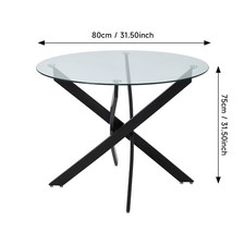 Stylish Round Glass Dining Table 80/100cm 4 Seater Tempered Glass & Metal Legs