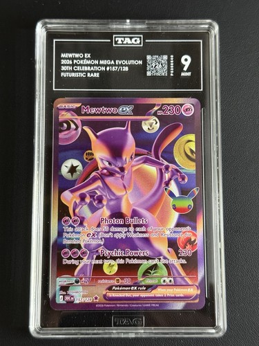 Mewtwo EX 2026 Pokemon 30th Celebration #157/128 Futuristic Rare TAG 9