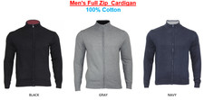 Men's Full Zip Up 100% Cotton Light Weight Knitted Cardigan Jumper - Black,Navy,