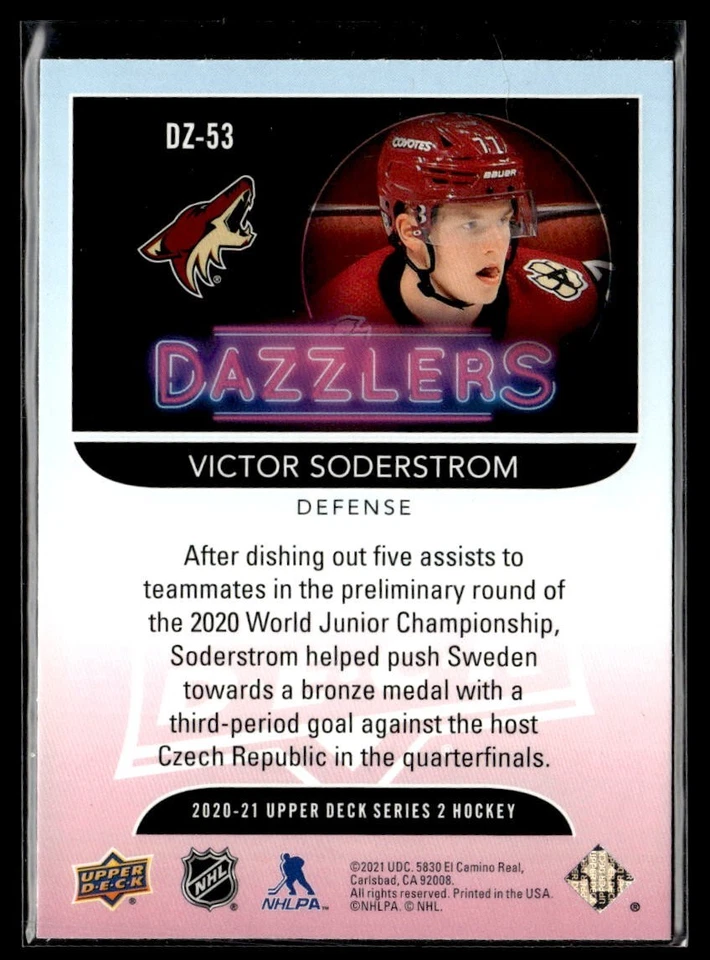 2020-21 Upper Deck Series 2 Dazzlers Blue #DZ-53 Victor Soderstrom - Image 2 of 2