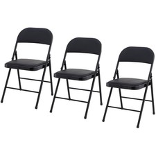 REBOXED 3 Cushioned PU Folding Chair Guest Visitor Seating Black Metal Frame