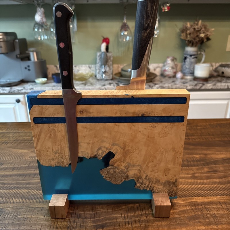 Sea Blue Resin Magnetic Knife Block | Double-Sided Kitchen Knife Holder