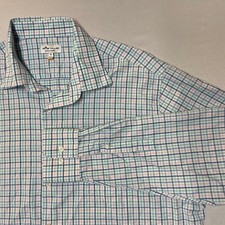 Peter Millar Summer Comfort Mens Blue Plaid Long Sleeve Button Down Size XL