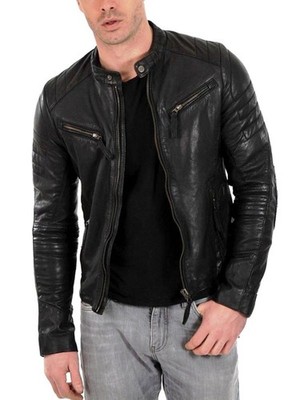 Men Leather Jacket Motorcycle Biker Jacket Slim Fit Soft Lambskin Leather Jacket