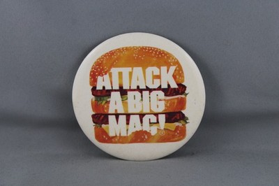 Vintage McDonalds Pin - Attack a Big Mac Art Graphic - Celluloid Pin 