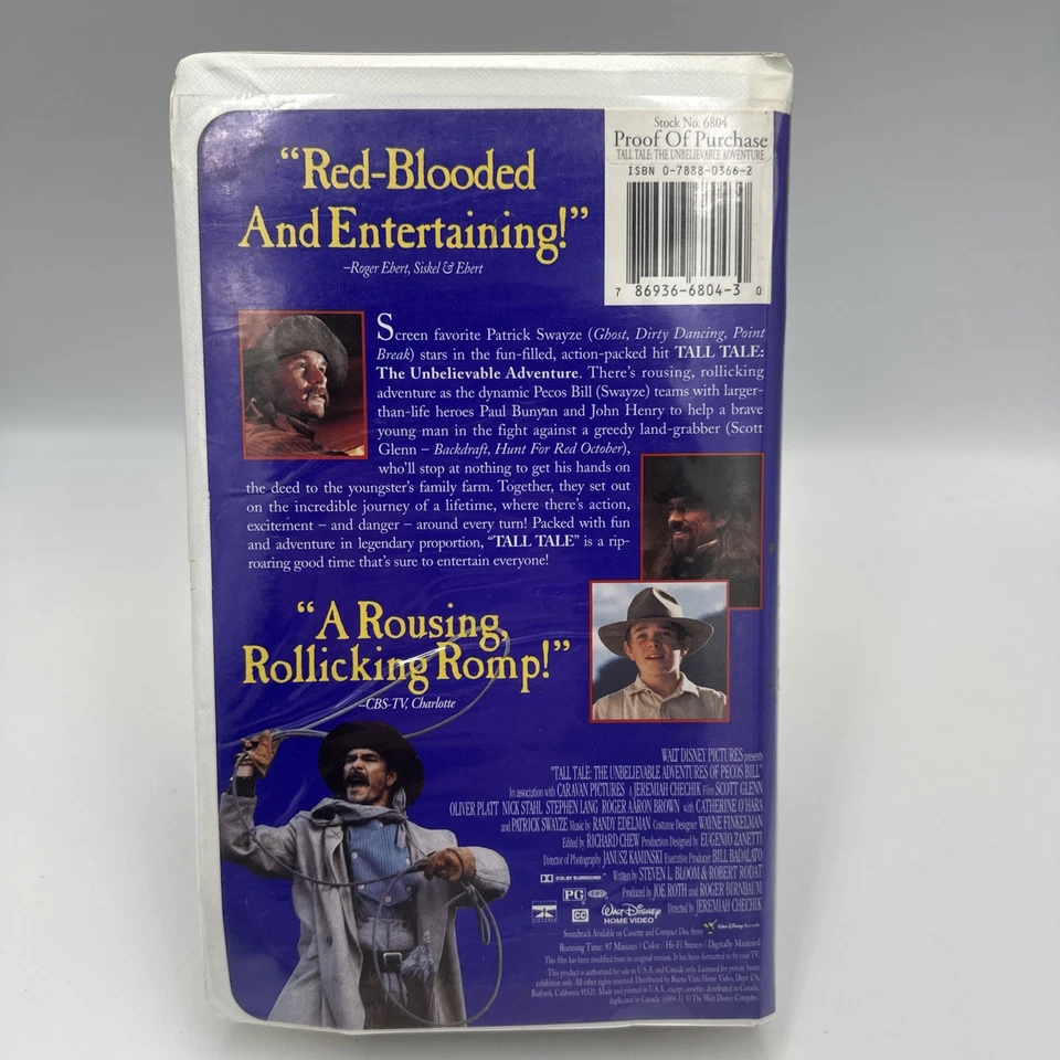 DISNEY VHS. Tall Tale & Where The Red Fern Grows  Clamshell Patrick Swayze - Image 3 of 4