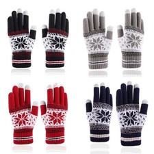 Unisex Winter Snowflake Knitted Gloves Thicken Plush Lined Touchscreen Mittens