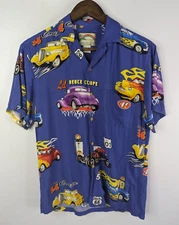 VTG Paradise Found Blue Classic Cars Hot Rods Hawaiian Shirt Size Small USA Made