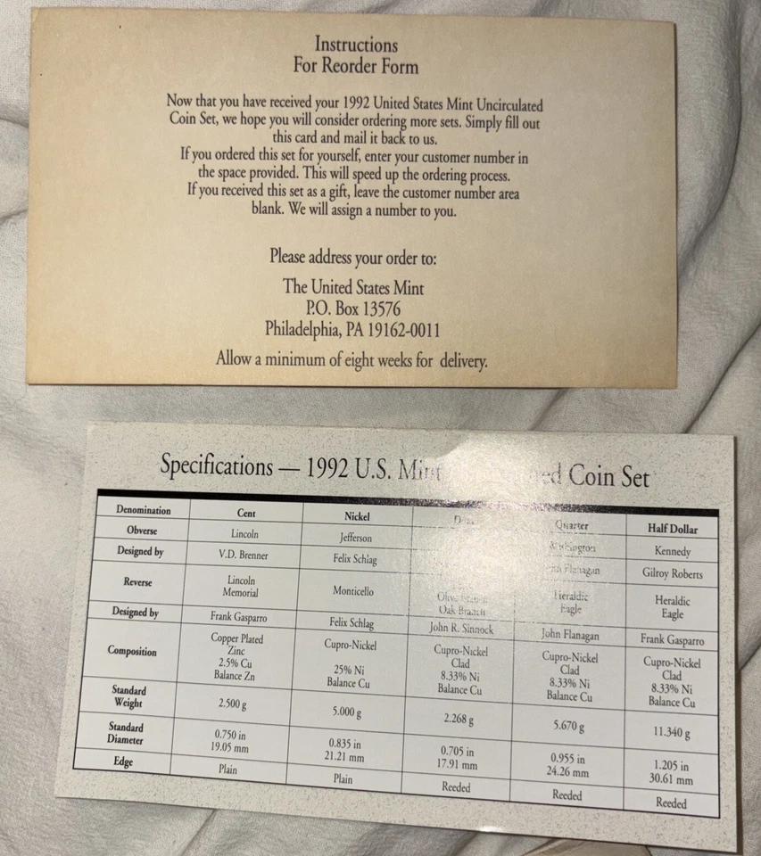 1992 US Mint UNC Set 12 Piece Clad Philadelphia & Denver OMP - Image 3 of 3