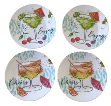 Mojito Drinks Melamine 6" Plates Appetizer Tidbit Dessert Set of 4 Cheers Enjoy