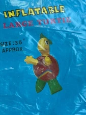 Vintage Plastic Inflatable Turtle 35” New In Package 1980s Decor Toy Pool Toy