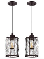 2 Pack 1 Light 5.5" Crystal Shade Hanging Kitchen Island Pendant Light Black...