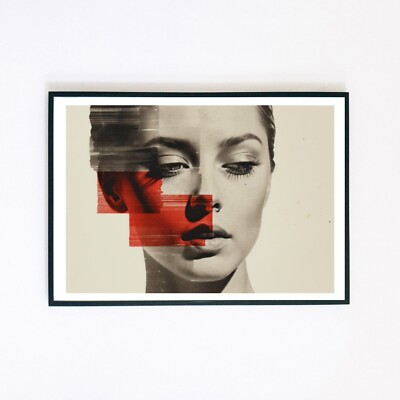 Abstract Monochrome Portrait Collage Illustration A4 Home Decor Wall Art Print 