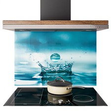 Glass Splashback Kitchen Tile Cooker Panel ANY SIZE Blue Water Drop Macro 0702