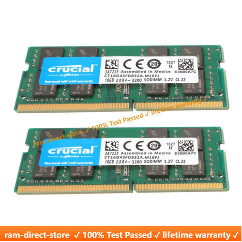 CRUCIAL DDR4 16GB 2x 3200 PC4-25600 Laptop SODIMM Non-ECC 260-Pin Memory RAM