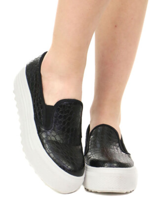 Wild Diva Rayka-01 Damen Sneaker Schwarz Slip On Krokodilprägung Rund  US 5