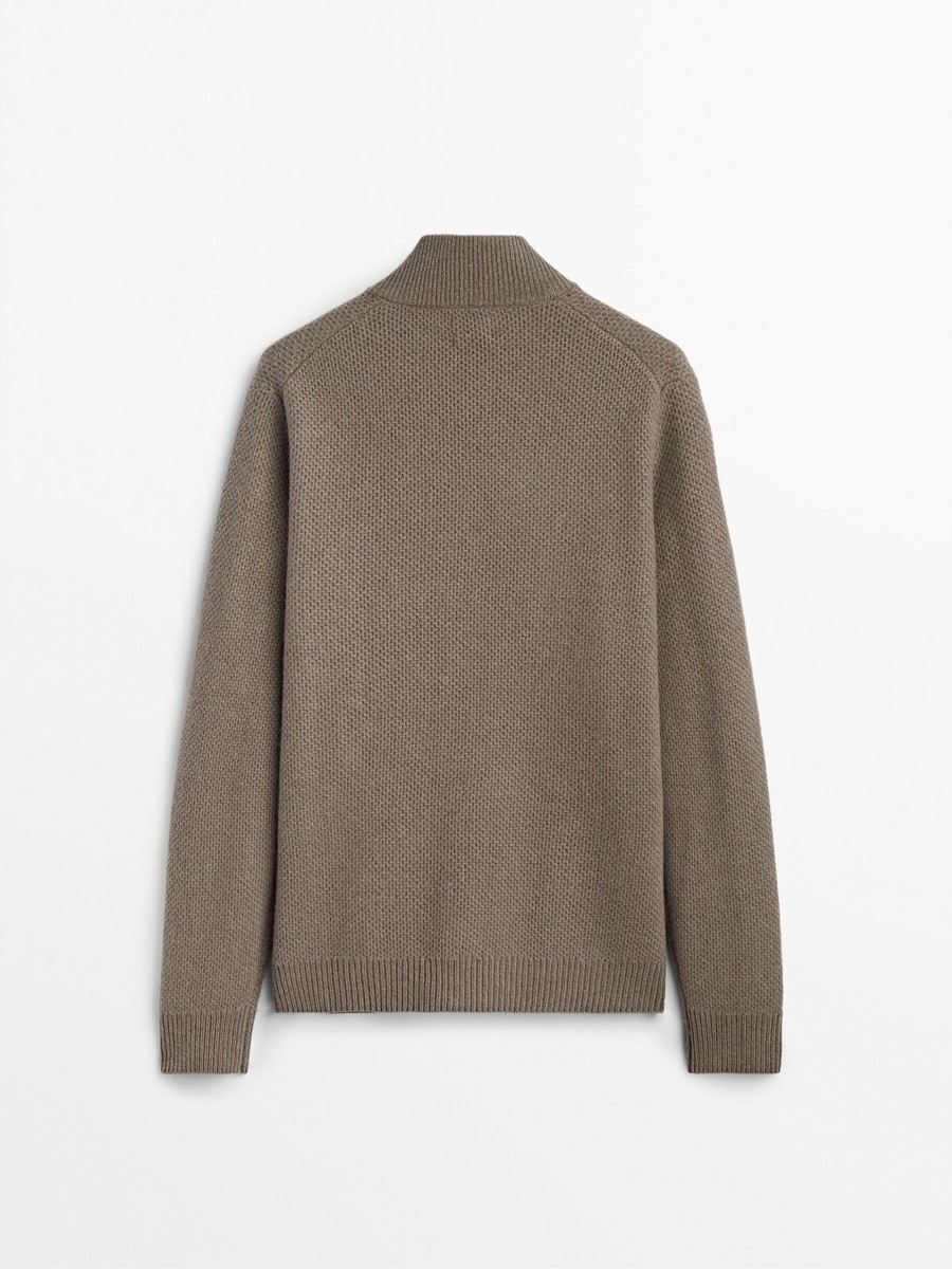 New Massimo Dutti Wool & Cashmere Textured Cardigan Sweater