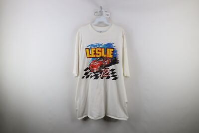 Vintage 90s Mens 2XL Distressed Tracy Leslie Detroit Gasket Racing T-Shirt White