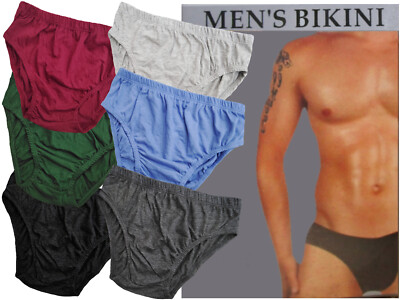 6 MEN'S BIKINI BRIEFS HP LOW RISE COTTON SOLID COLOR UNDERWEAR S,M,L,XL