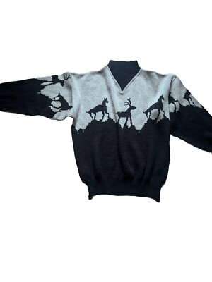 Vintage Mac Bill Sweater XL Reindeer / Horse. Mock  Neck Knit. Putty& Black. 