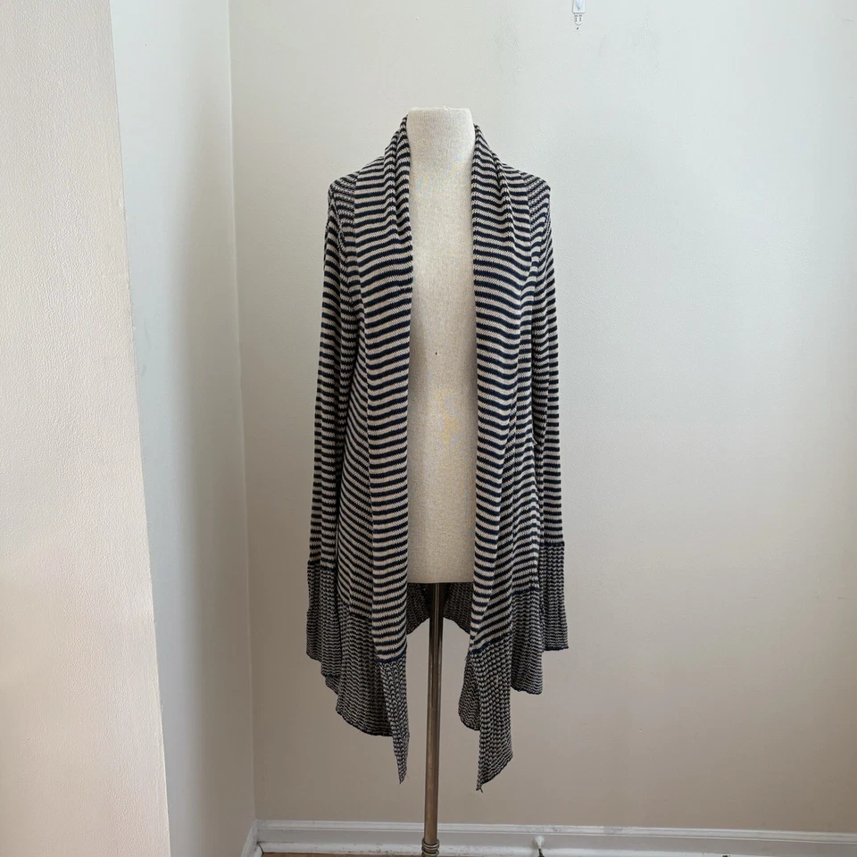 Cárdigan Watson drapeado frontal abierto a rayas lino/algodón BCBGMaxazria $298 talla S/M Foto 2 de 4