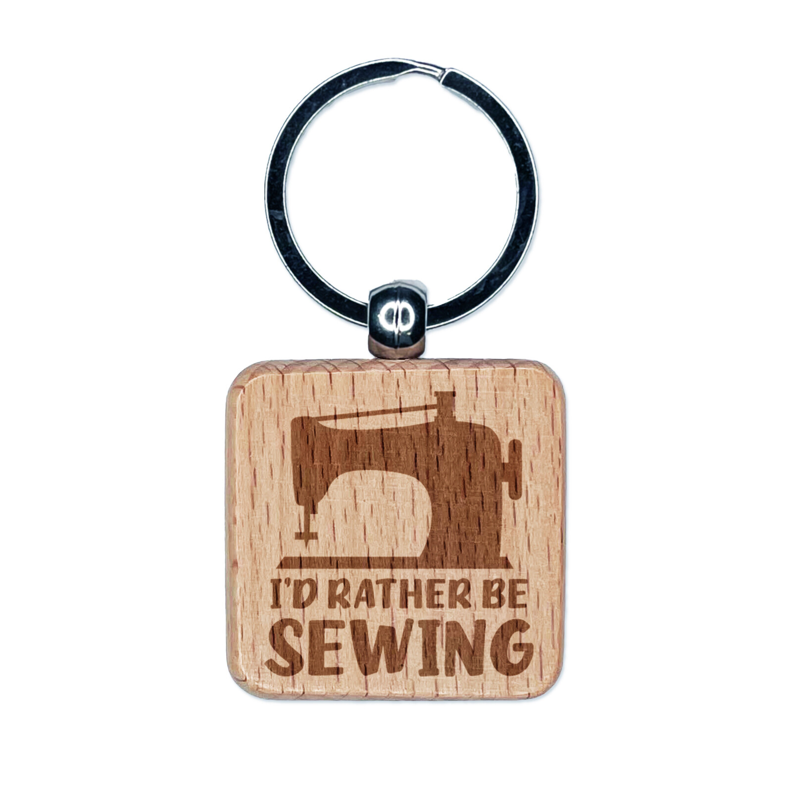 I'd Rather Be Sewing Engraved Wood Square Keychain Tag Charm