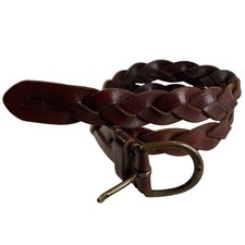 Hollister of California Genuine Leather Womens Belt Brown Braided 37" x 1.25"