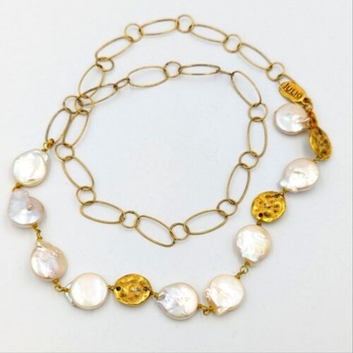 JULIO Coin Pearl Necklace Gold Tone Retired Fresh… - image 1