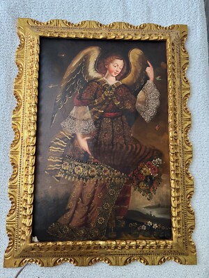 Saint Gabriel Archangel Oil Painting 17 century, hand gilded bronze frame