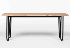 Panca tavolo moderna in legno massello di rovere con gambe a forcina in metallo tavolo da pranzo