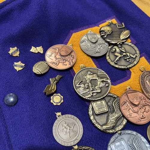 VTG Cascade HS Ramblers Purple/Yellow 1999 Swimming Diving Varsity Medals Jacket - Picture 4 of 7