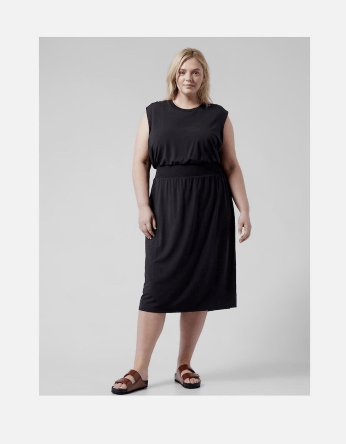 Athleta Santorini Cinch Dress Womens Size 2X Black Midi Athleisure Sporty Chic