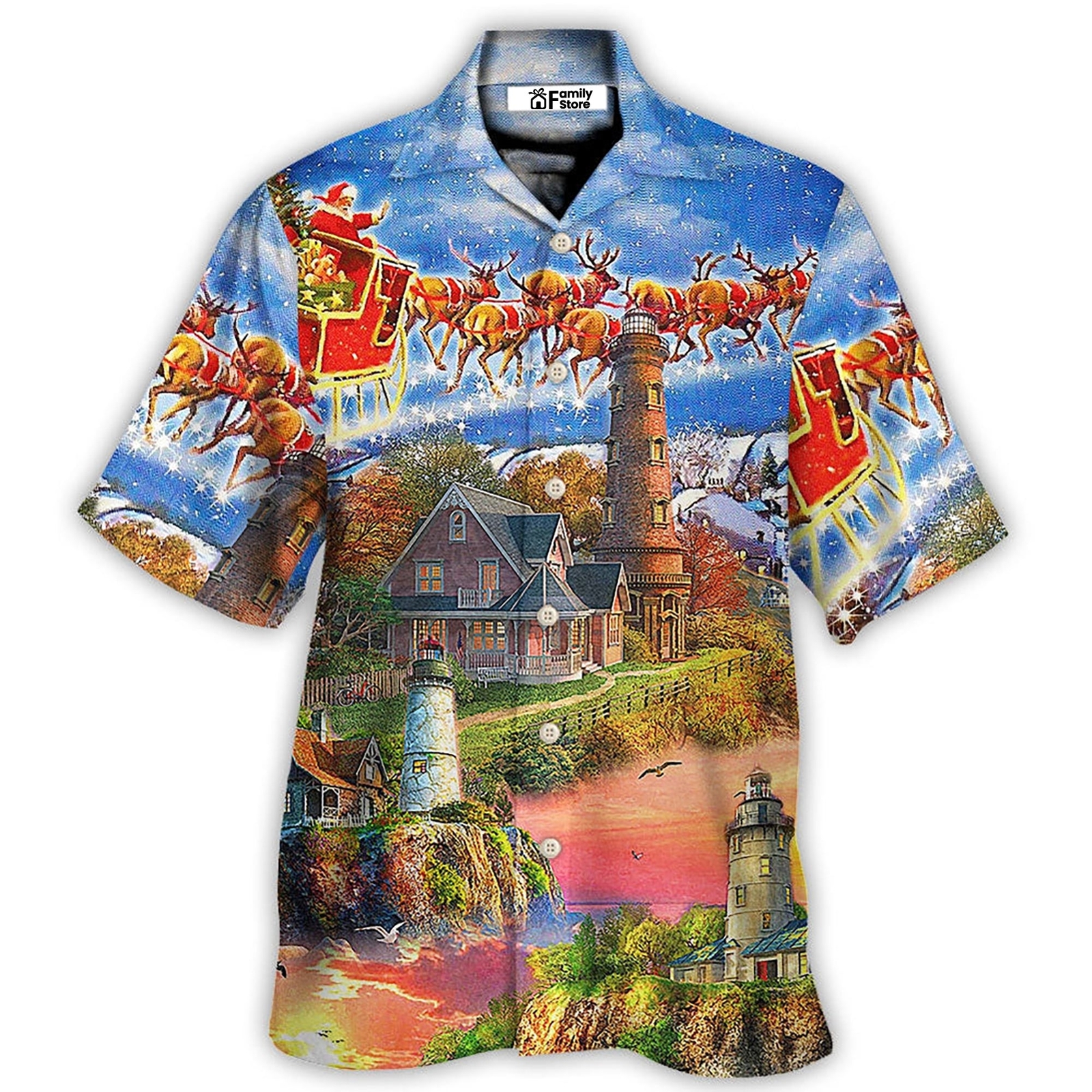 Lighthouse Christmas Santa Hawaiian Shirt Shine Bright in Festive Style