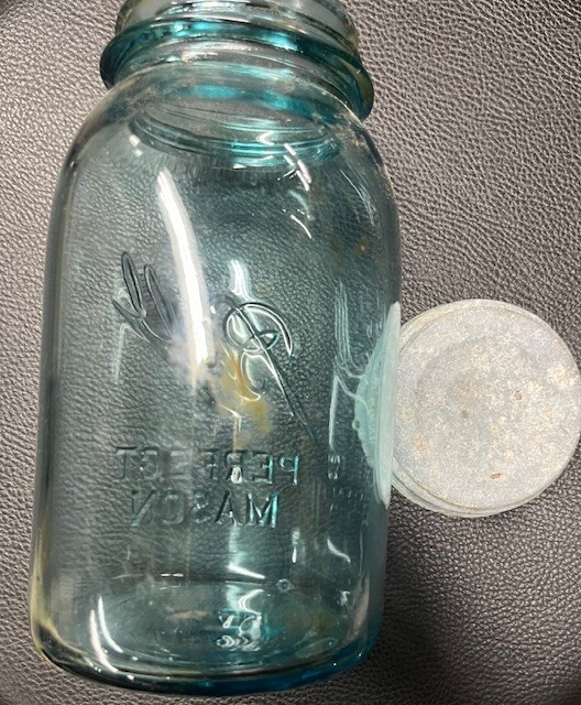 Antique Ball Perfect Mason Jar #2 Blue Glass- Canning Vintage Old