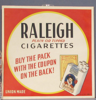 OLD ORIGINAL 1939/40 RALEIGH CIGARETTES PAPER SIGN * UNUSED * 12