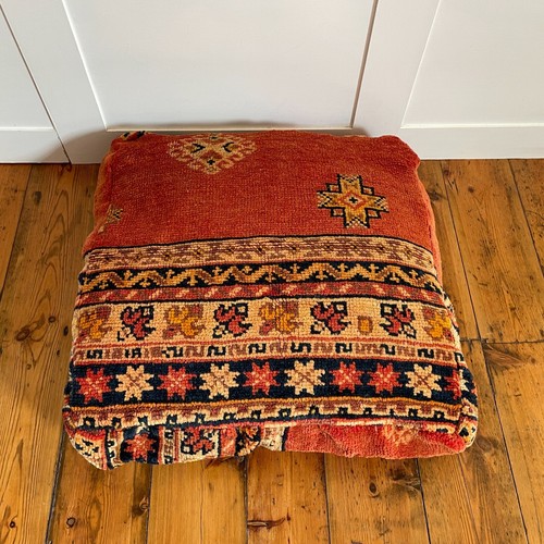 Vintage Kelim Boden Kissen Pouf Fußhocker Teppich Marokkanisch Handgewebt Stofftiert - Bild 3 von 17