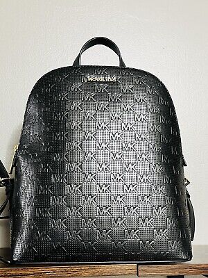 MICHAEL KORS Cindy Large Perforated Leather Backpack MK Logo MICHAEL KORS Cindy Large Perforated Leather Backpack MK Logo