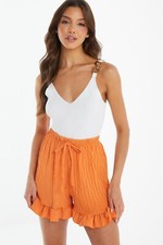 QUIZ Orange Textured Frill Shorts Size L BNWT