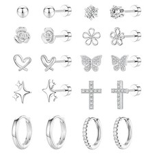 10 Pairs Hypoallergenic Flat Back Earrings For Women Girls Kids Cute Surgical...