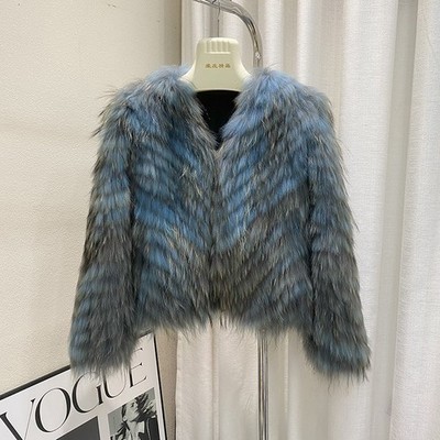 New Luxury Real Fur V-neck Fur Coat Womens Short Slim Fit Warm Party Coat