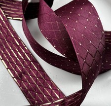 Ribbon Burgundy Diamond Pattern Gold Accents Wired 10yds x 1.5  Christmas New