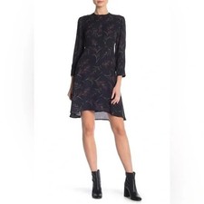 Theory Silk Navy Blue Bellflower Rosedale 3/4 Sleeve Henley Dress Size 4